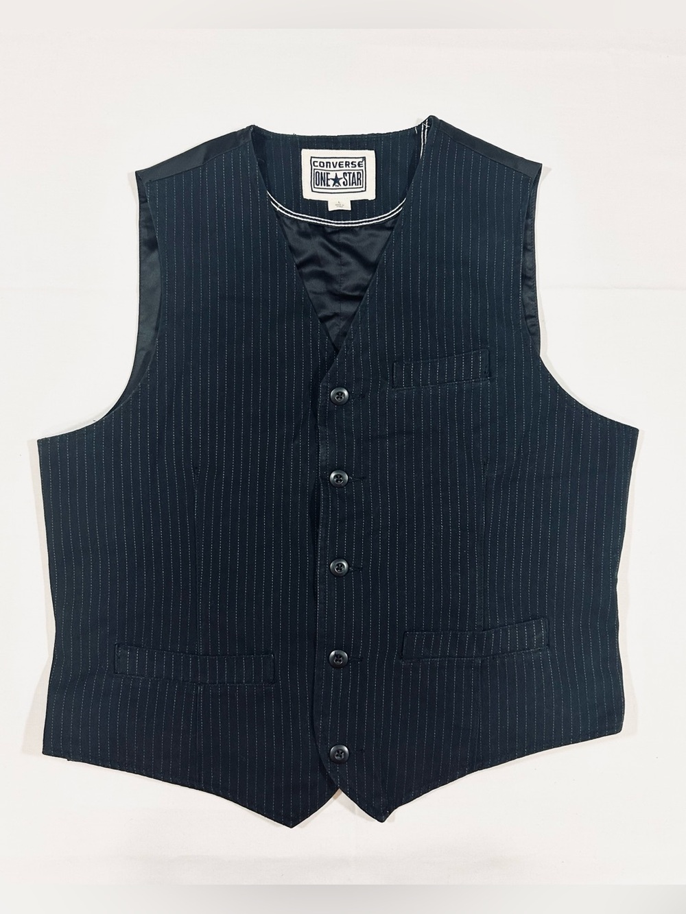 Vintage Converse One Star Mens Large Pinstripe Suit Vest Charcoal Canvas Panel